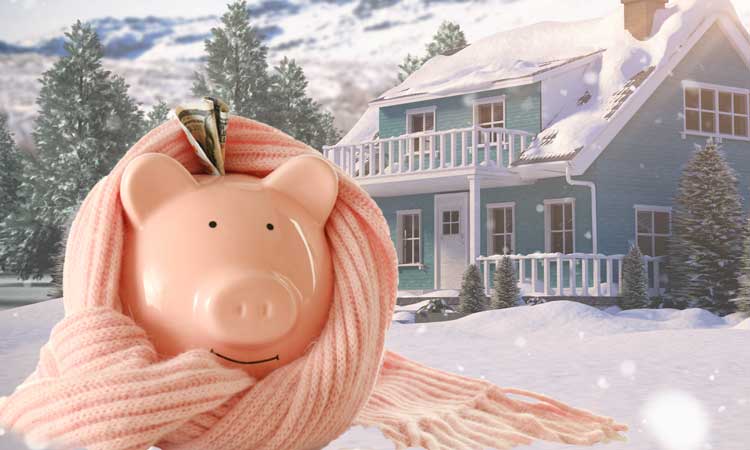 Piggy bank winter scene