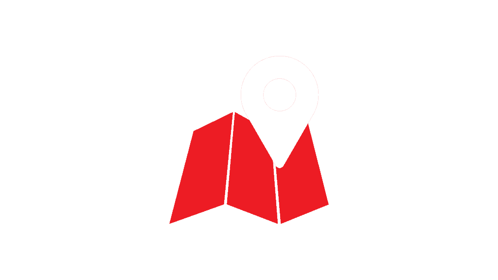 A white map pin icon above a red folded map symbol, set against a red background, perfectly marks the spot for efficient propane delivery services.