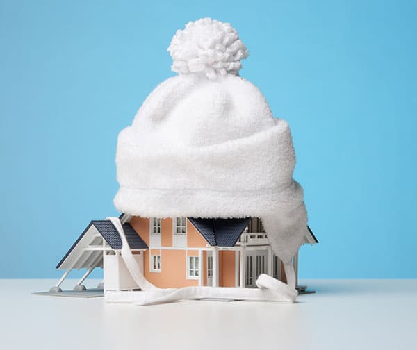 tiny house and white winter hat.